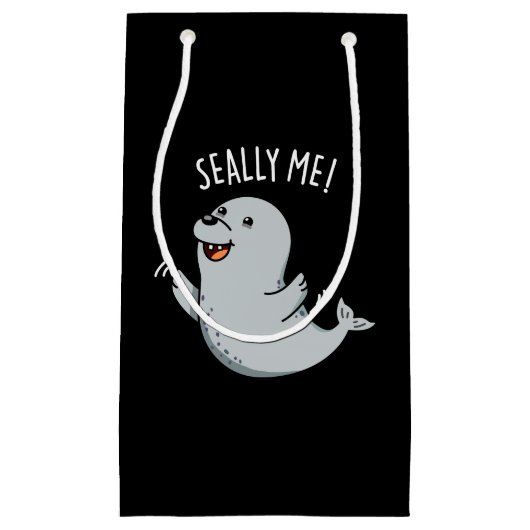 Seally Me Funny Seal Pun Dark BG Klein Cadeauzakje (Voorkant)