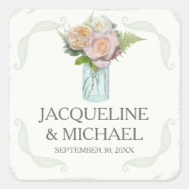 Seals Rustic Flowers Mason Jar Script Typografie Vierkante Sticker