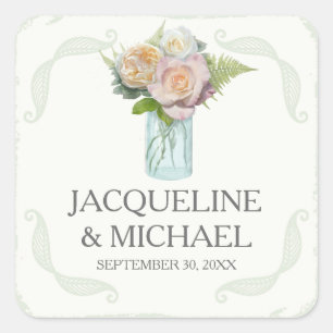 Seals Rustic Flowers Mason Jar Script Typografie Vierkante Sticker