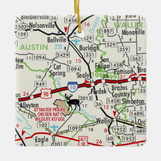 Sealy TX Road Map Keramisch Ornament (Voorkant)