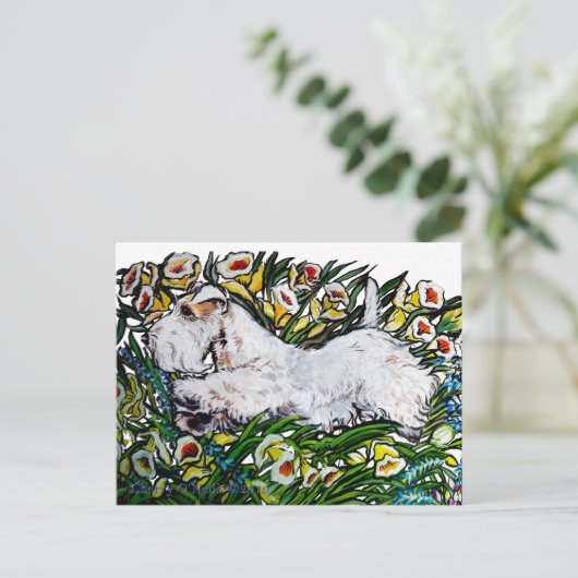 Sealyham Terrier Daffodils Briefkaart (Staand voorkant)