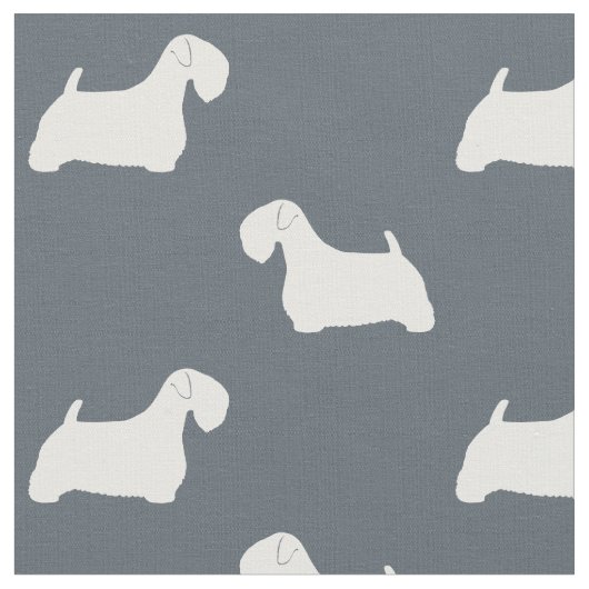 Sealyham Terrier Dog Silhouettes Patterned Stof (Close Up)
