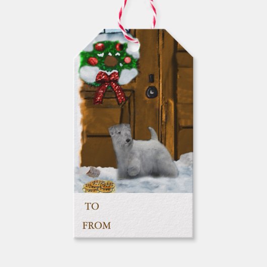 Sealyham Terrier Kerstmis Cadeaulabel (Voorkant)