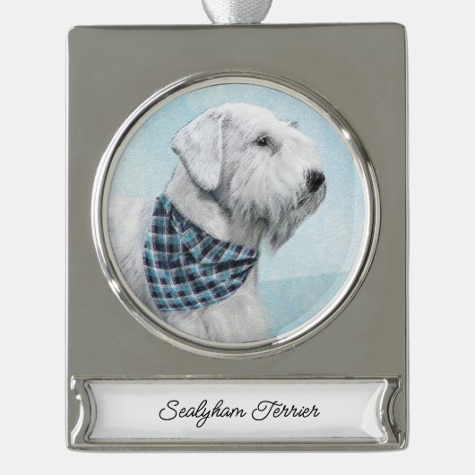 Sealyham Terrier Painting - Cute Original Dog Art Verzilverd Banner Ornament (Voorkant)