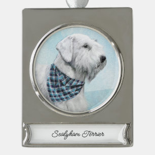 Sealyham Terrier Schilderij - Mooie Originele Hond Verzilverd Banner Ornament