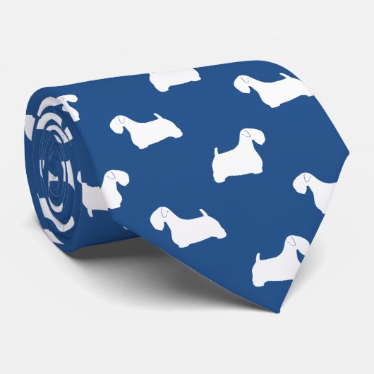 Sealyham Terrier Silhouetten Honden Patroon Blauw Stropdas (Opgerold)