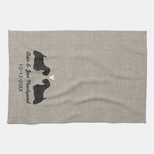 Sealyham Terrier Silhouettes met hart en tekst Theedoek (Horizontaal)