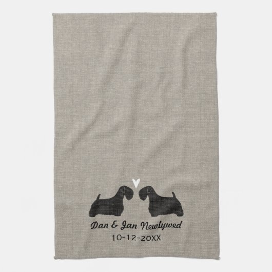 Sealyham Terrier Silhouettes met hart en tekst Theedoek (Verticaal)