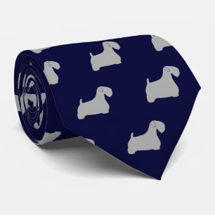 Sealyham Terrier Silhouettes Pattern Blue en Grey Stropdas