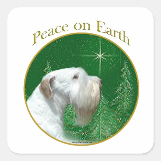 Sealyham Terrier Vrede op Aarde Vierkante Sticker (Voorkant)