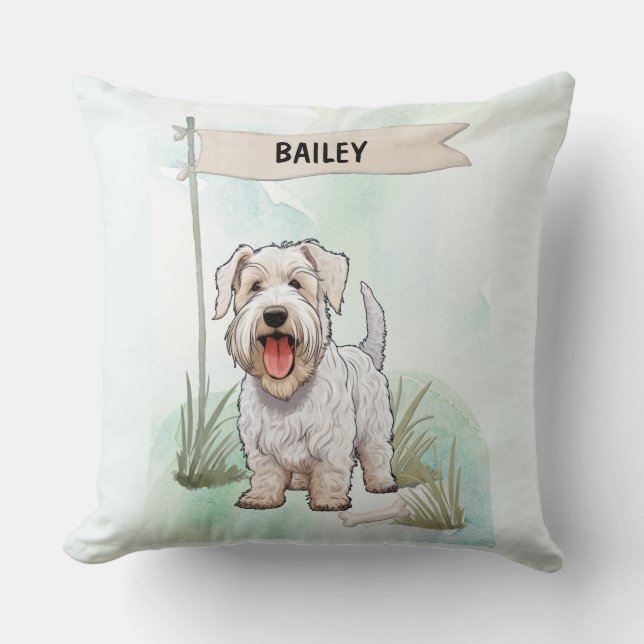 Sealyham Terrier Watercolor Personalized Dog Kussen (Voorkant)