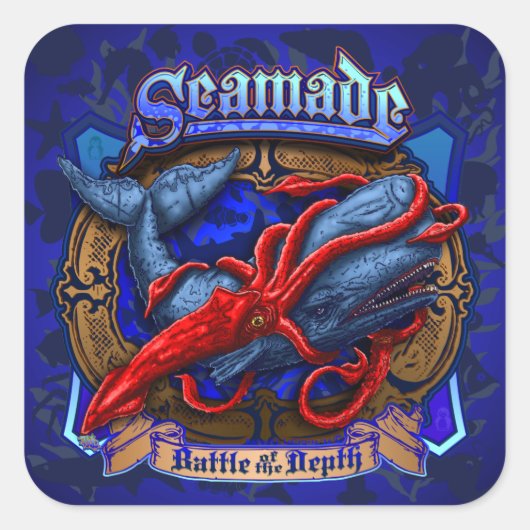 Seamade Giant Squid vs Whale design sticker (Voorkant)