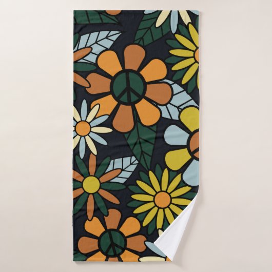Seamless 70's retro hippie flowers pattern - Vinta Badhanddoek (Badhanddoek)