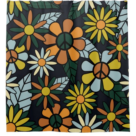 Seamless 70's retro hippie flowers pattern - Vinta Douchegordijn (Voorkant)
