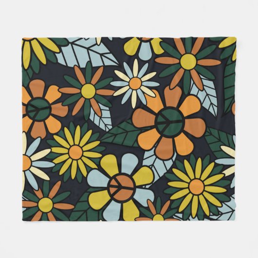 Seamless 70's retro hippie flowers pattern - Vinta Fleece Deken (Voorkant (Horizontaal))