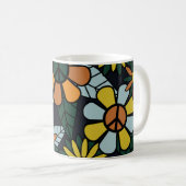 Seamless 70's retro hippie flowers pattern - Vinta Koffiemok (Voorkant rechts)