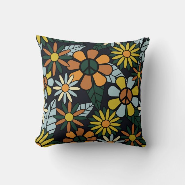 Seamless 70's retro hippie flowers pattern - Vinta Kussen (Voorkant)