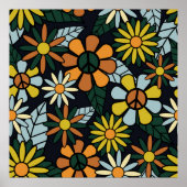 Seamless 70's retro hippie flowers pattern - Vinta Poster (Voorkant)