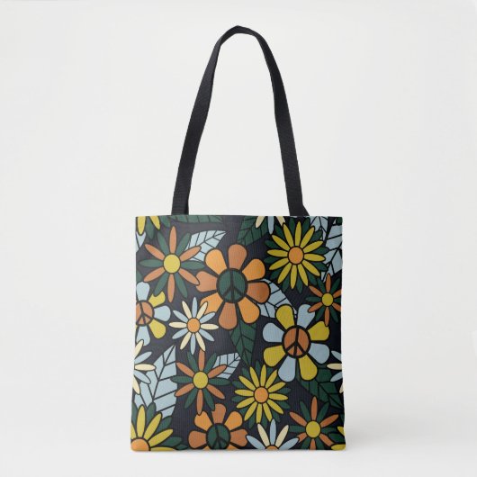 Seamless 70's retro hippie flowers pattern - Vinta Tote Bag (Voorkant)