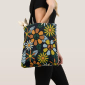 Seamless 70's retro hippie flowers pattern - Vinta Tote Bag (Dichtbij)