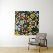 Seamless 70's retro hippie flowers pattern - Vinta Wandkleed (In situ)