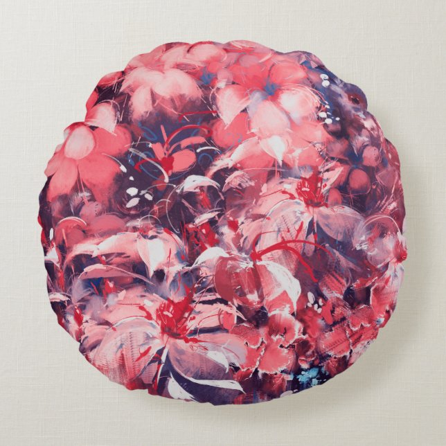 seamless abstract flowers, oil painting style, ill rond kussen (Voorkant)