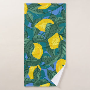 Seamless background with lemons and leaves. Citrus Badhanddoek