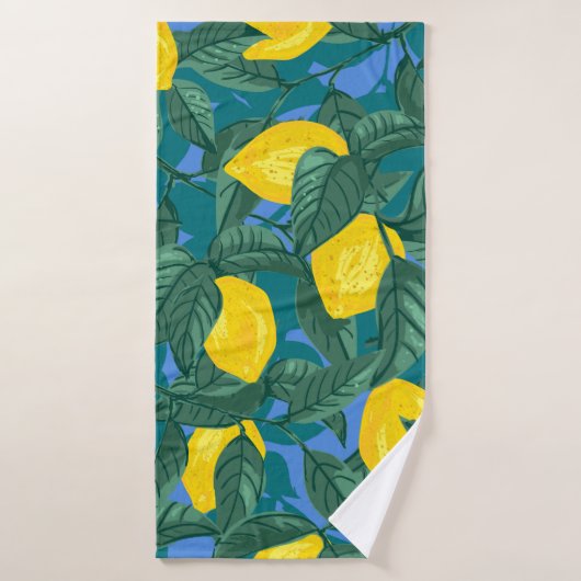Seamless background with lemons and leaves. Citrus Badhanddoek (Badhanddoek)