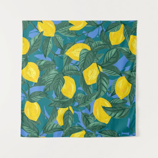 Seamless background with lemons and leaves. Citrus Wandkleed (Voorkant)