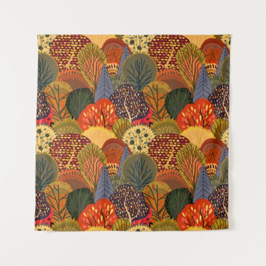 Seamless background with stylized autumn trees. Fo Wandkleed (Voorkant)