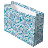 Seamless Blue Mid-Century Modern Floral Pattern Groot Cadeauzakje (Voorkant Gekanteld)