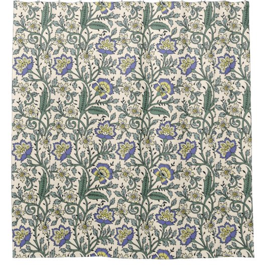Seamless blue, yellow, and white floral pattern  douchegordijn (Voorkant)