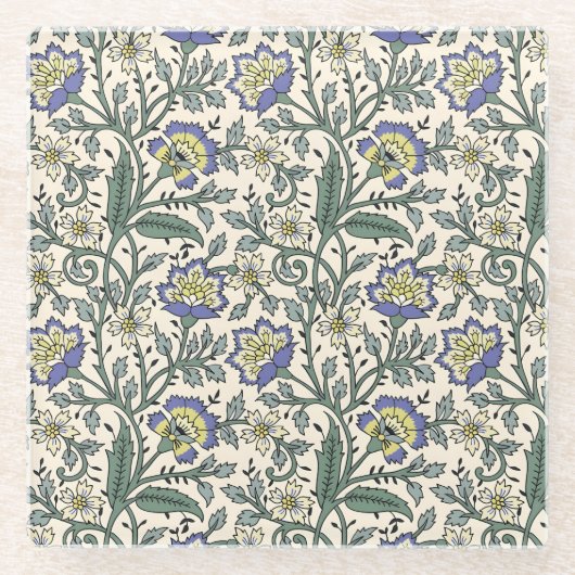 Seamless blue, yellow, and white floral pattern  glazen onderzetter (Voorkant)