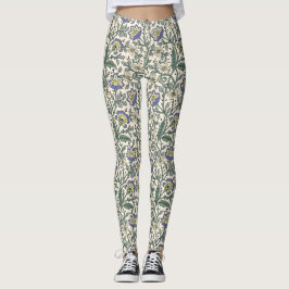 Seamless blue, yellow, and white floral pattern  leggings