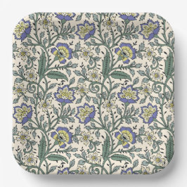 Seamless blue, yellow, and white floral pattern  papieren bordje