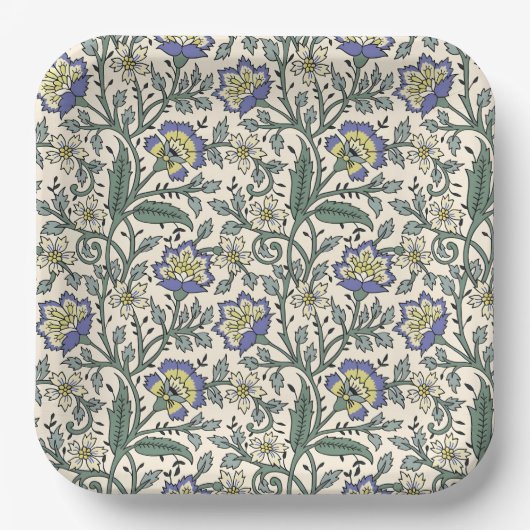 Seamless blue, yellow, and white floral pattern  papieren bordje (Voorkant)