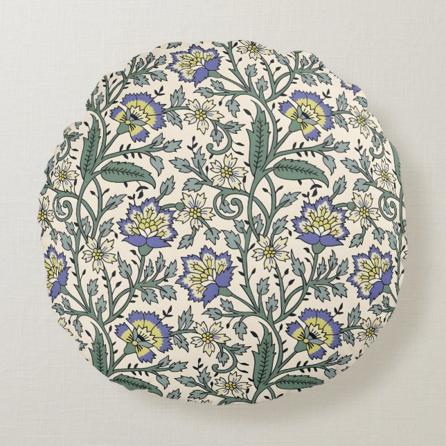 Seamless blue, yellow, and white floral pattern  rond kussen (Voorkant)