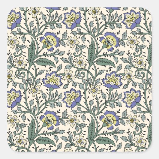 Seamless blue, yellow, and white floral pattern  vierkante sticker (Voorkant)