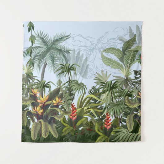 Seamless border with jungle trees and flowers. Vin Wandkleed (Voorkant)
