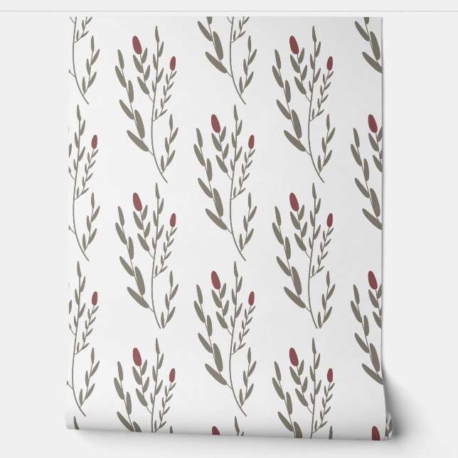 seamless botanical  simple pattern  with plants on behang (Afrollen)