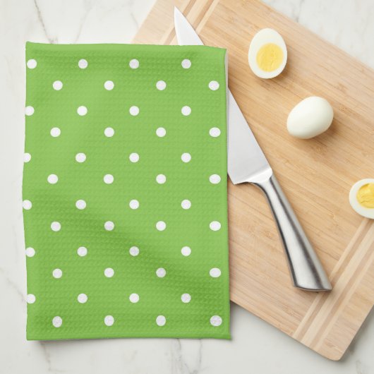 Seamless bright lime polka dot pattern theedoek (Quarter Fold)