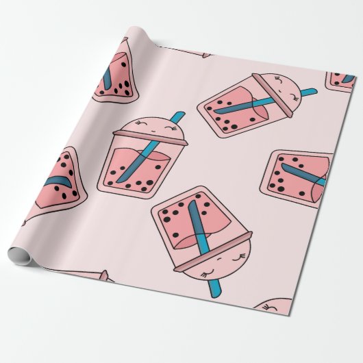 Seamless bright pattern bubble tea fruit summer dr cadeaupapier (Uitgerold)