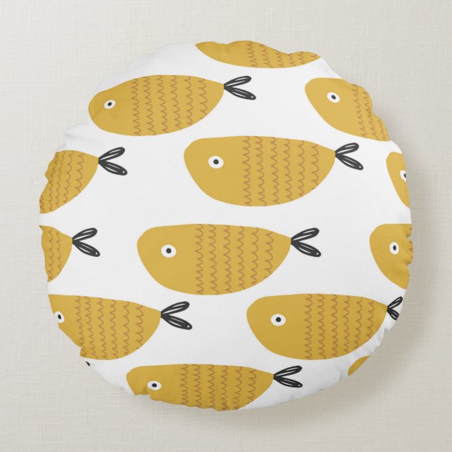Seamless childish pattern with funny fishes. Creat Rond Kussen (Voorkant)