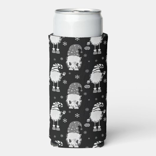 seamless Christmas Scinavian black pattern Seltzer Blikjeskoeler (Seltzer Voorkant)