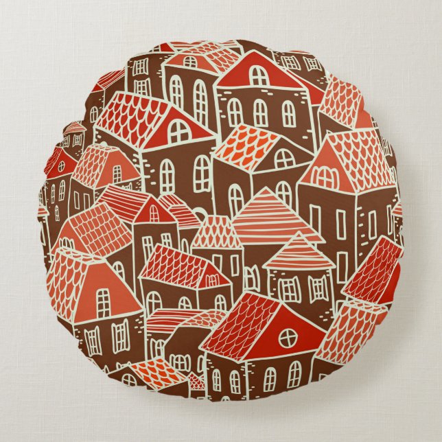 Seamless city pattern in rond kussen (Voorkant)