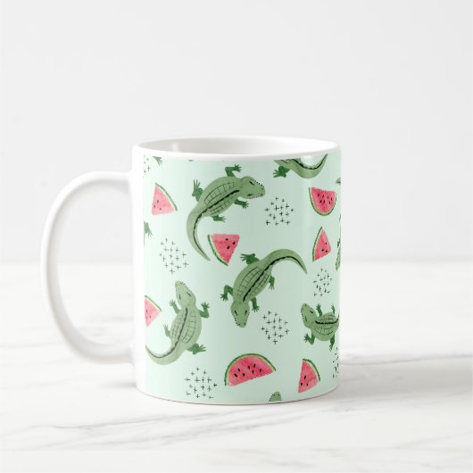 Seamless crocodile pattern with watermelon slices. koffiemok (Links)