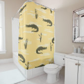 Seamless crocodiles pattern. Vintage yellow backgr Douchegordijn (In situ)