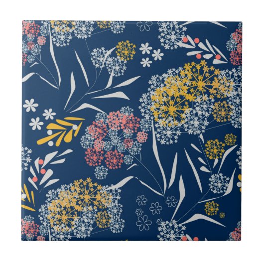Seamless cute small flowers floral pattern navy vi tegeltje (Voorkant)