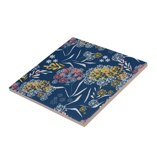 Seamless cute small flowers floral pattern navy vi tegeltje (Zijkant)