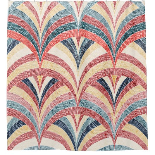 Seamless embroidered pattern. Wavy bohemian print. Douchegordijn (Voorkant)